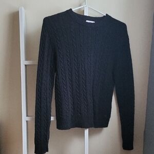 Black Cable Knit Crewneck Sweater